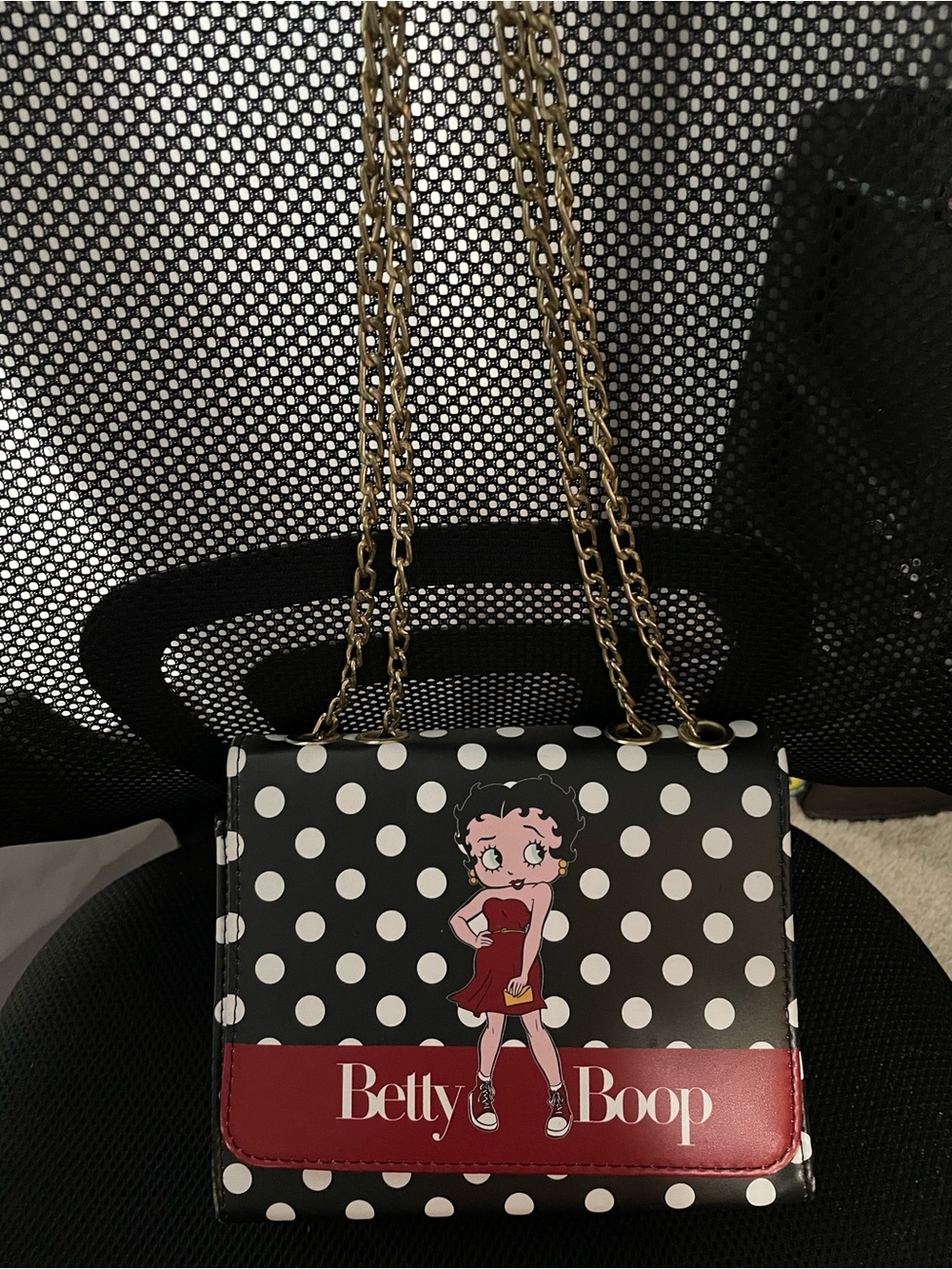 Betty Boop Black Polka Dot Crossbody Bag with Red Accent
